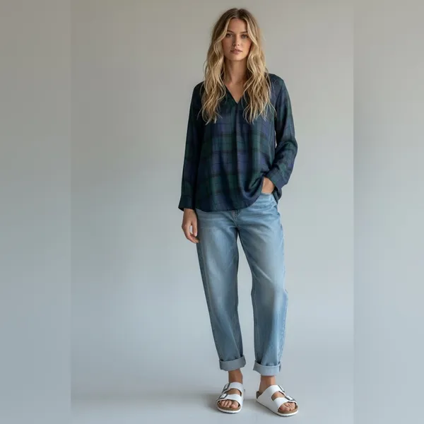 Womens AnnTaylor Loft Preppy Softened plaid Tunic Small - Image 2