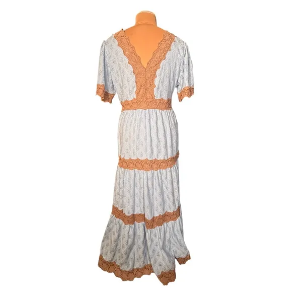 Davi & Dani Blue Lace Trim Tiered Maxi Dress Cottagecore Boho Dress Romantic - Image 9