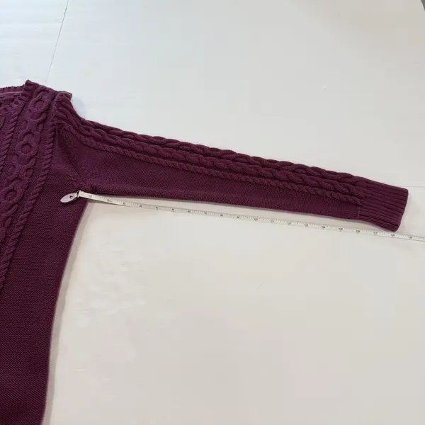 LL Bean Purple Double L Mixed Cable Cotton Crew Neck Pullover Sweater Size SMALL - Image 8