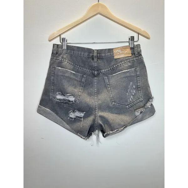 One Teaspoon Outlaws Denim Shorts Womens 27 Gray Distressed Button Fly Cut Off - Image 6