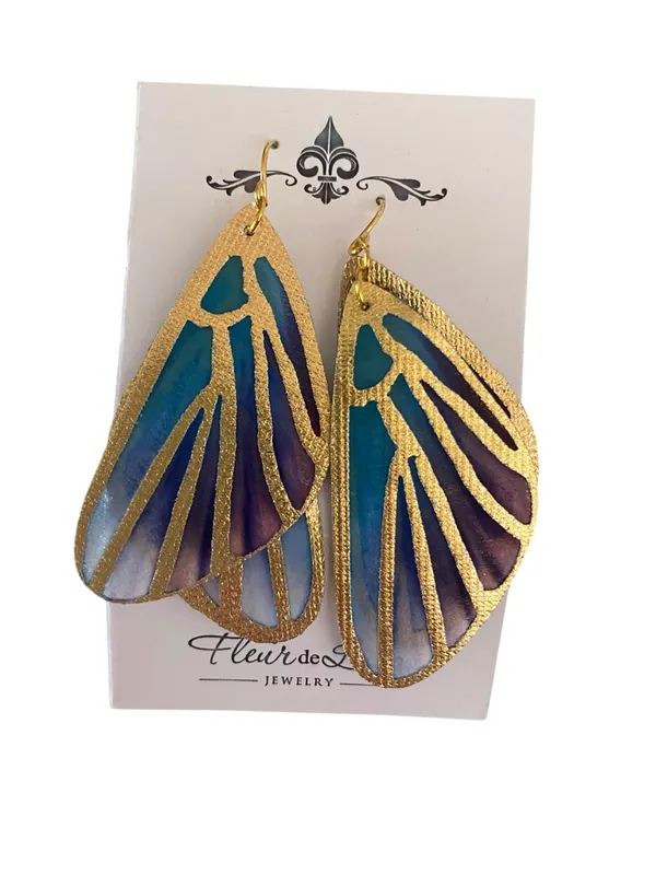 New Fleur de Lisa Statement Earrings ombre wings gold plated Fairy Core Ethereal - Image 3