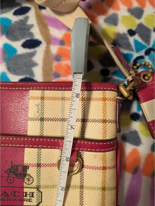Coach Heritage Plaid Crossbody Bag with Pink Varsity Stripe Trim - Image 14
