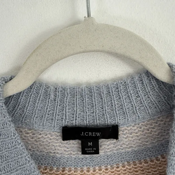 J Crew Fair Isle Yoke Puff Sleeve‎ Sweater Blue Alpaca Wool Womens Medium - Image 5