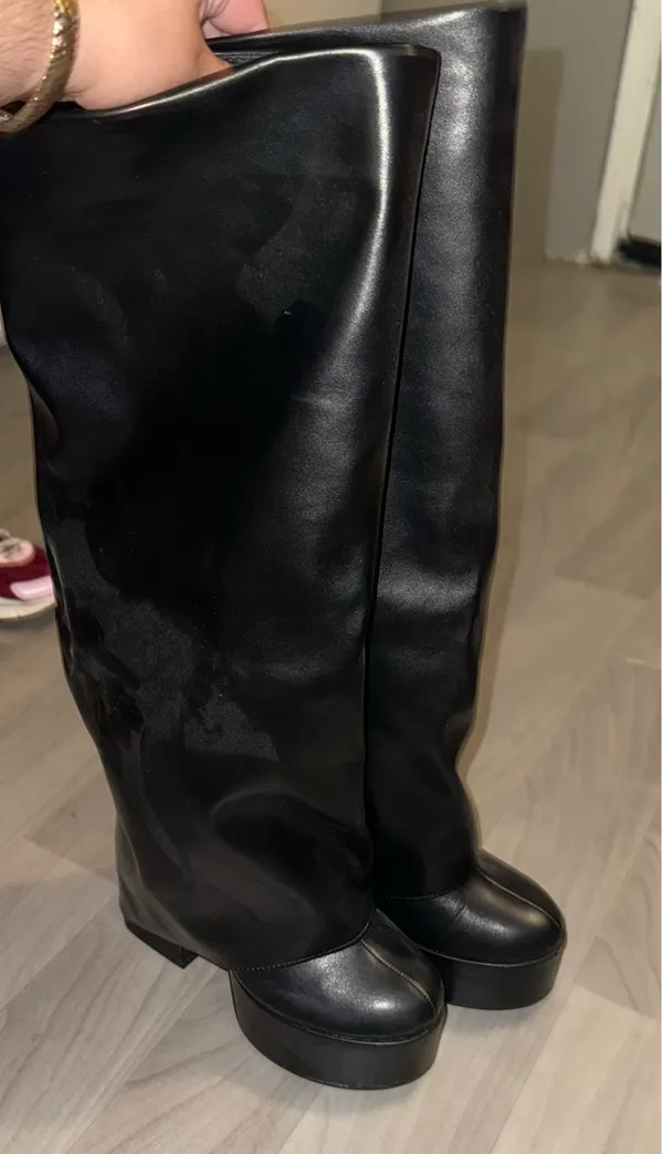 FashioNova Platform Overlay Boots - Black - Image 5