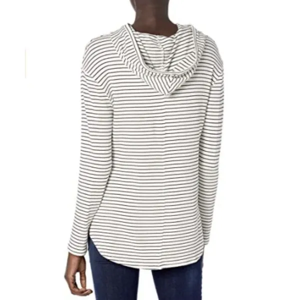 Daily Ritual Women's Supersoft Terry Long-Sleeve Hoodie Pullover White/Black XS‎ - Image 2