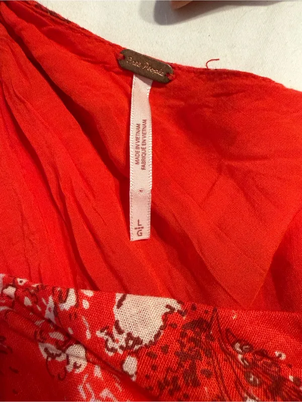 Free People All Mine Mini Red White Strapless Printed Dress one shoulder zip L - Image 8