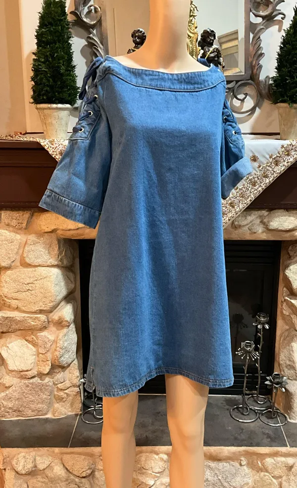 Anthropologie Maeve lace up shoulders denim dress - Image 5