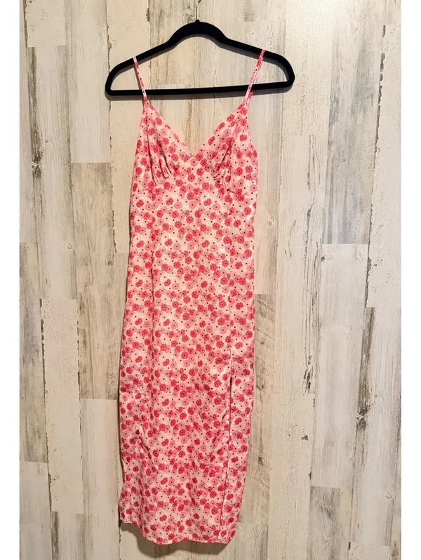 CIDER Women's Small Floral Spaghetti Strap V Neck Side Slit Midi Slip Dress - Image 8