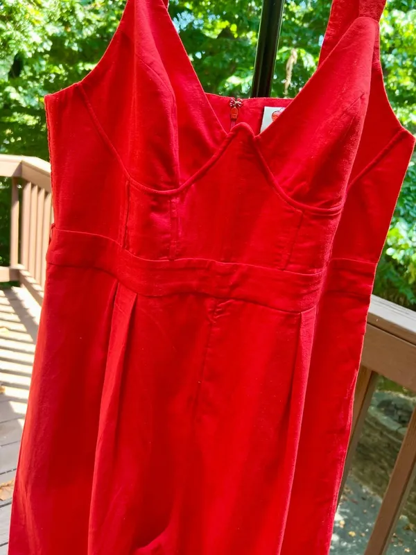 NWOT Farm Rio Red Linen Blend Wide-Leg Jumpsuit Size S - Image 6