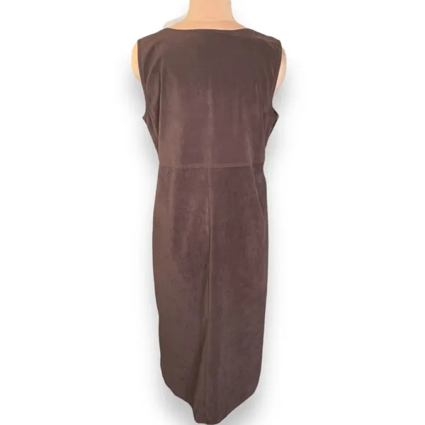 Vintage Faux Suede Jumper Dress Brown Prairie Midi Boho Modest Grunge Layering - Image 4