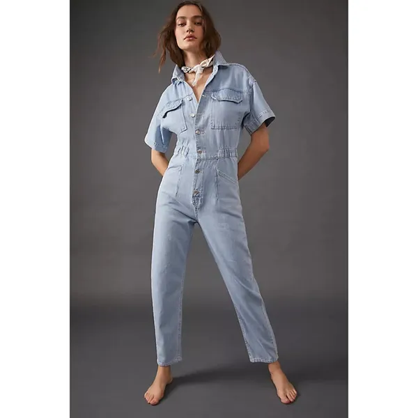 Free People We The Free Marci Coverall Clear Skies Cotton Denim Button Jumpsuit - Image 2