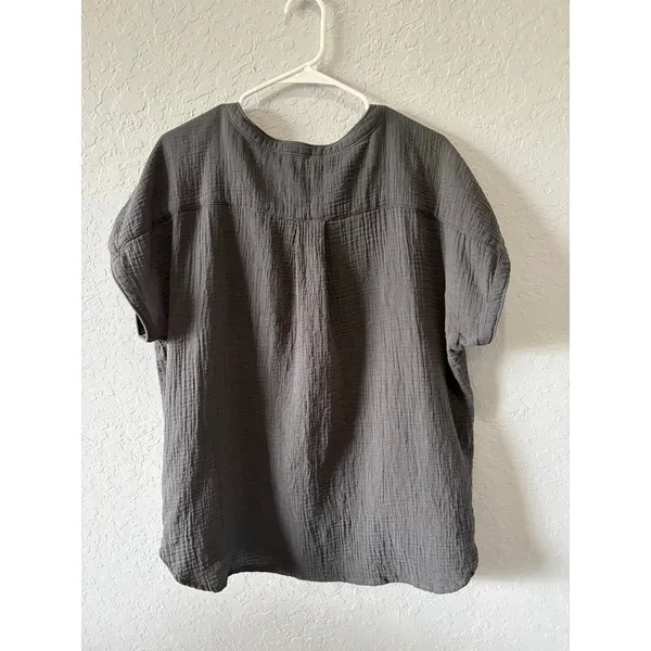 Faherty Women's Dark Gray Gauze Top Organic Cotton Sz XL Boho Lagenlook - Image 6