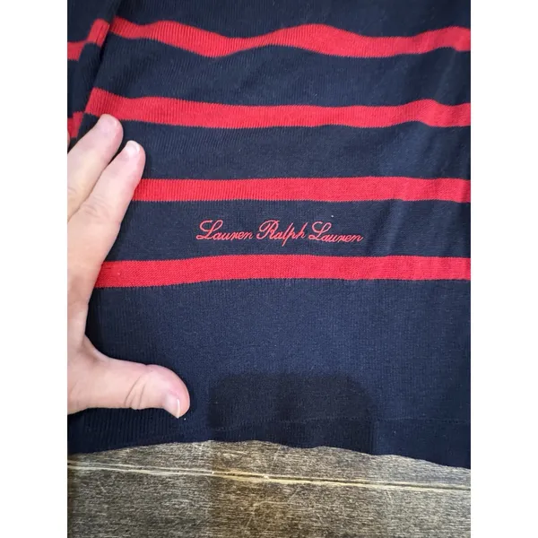 Lauren Ralph Lauren Women Striped Cotton Cardigan Sweater Navy/Red Size Large - Image 12