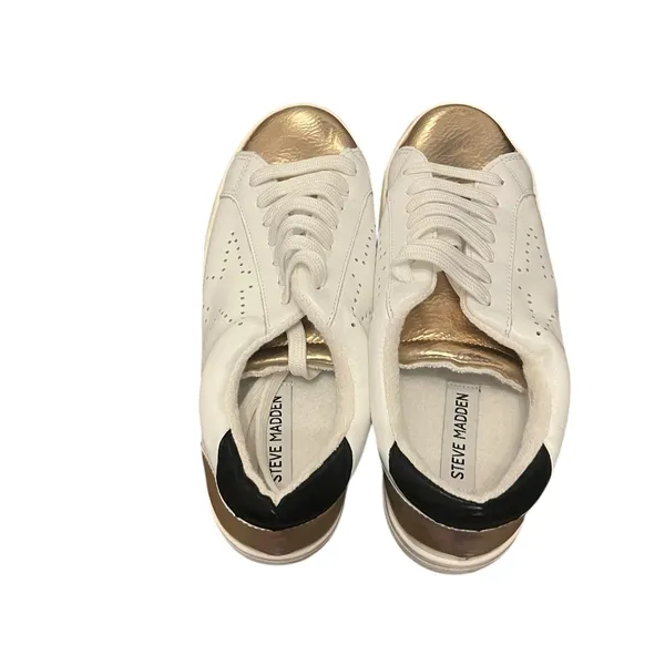 Steve Madden Rezume Leather White‎ and Metallic Lace Up Sneakers Size 7.5 - Image 5