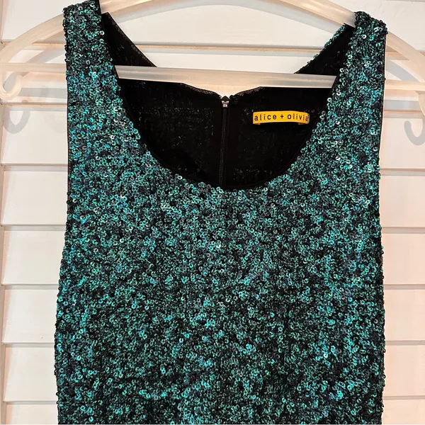 Alice And Olivia Sequins Tank Dress Sz 4 Mini Aqua Embellished Sleeveless - Image 2