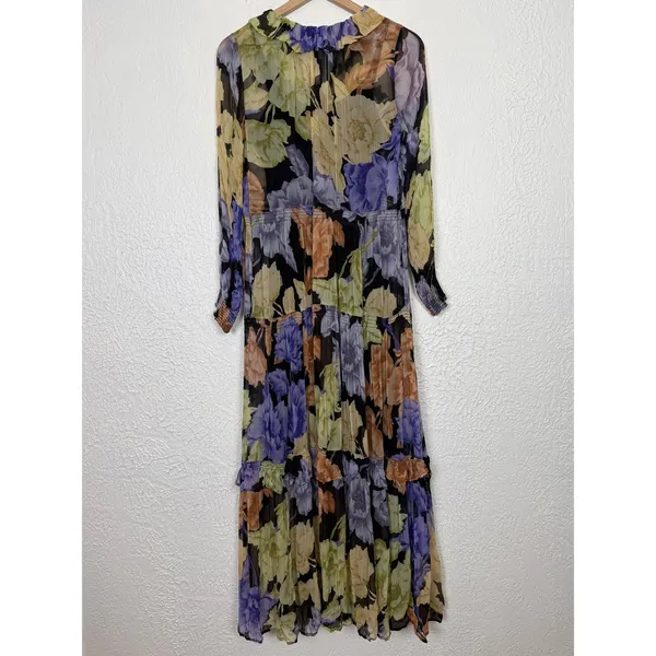 Anthropologie The Marais Printed Chiffon Ruffle Tiered Long Sleeve Maxi Dress XS - Image 4