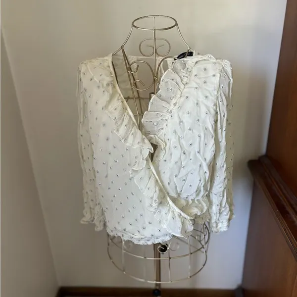 Abercrombie & Fitch Metallic Dot Ruffle Wrap Top Size S - Image 3