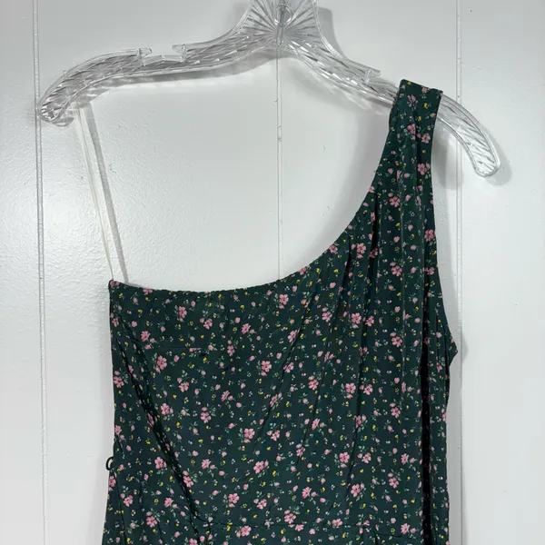 American Eagle Dark Green Pink Ditsy Floral Silky One Shoulder Dress Medium NWT - Image 2