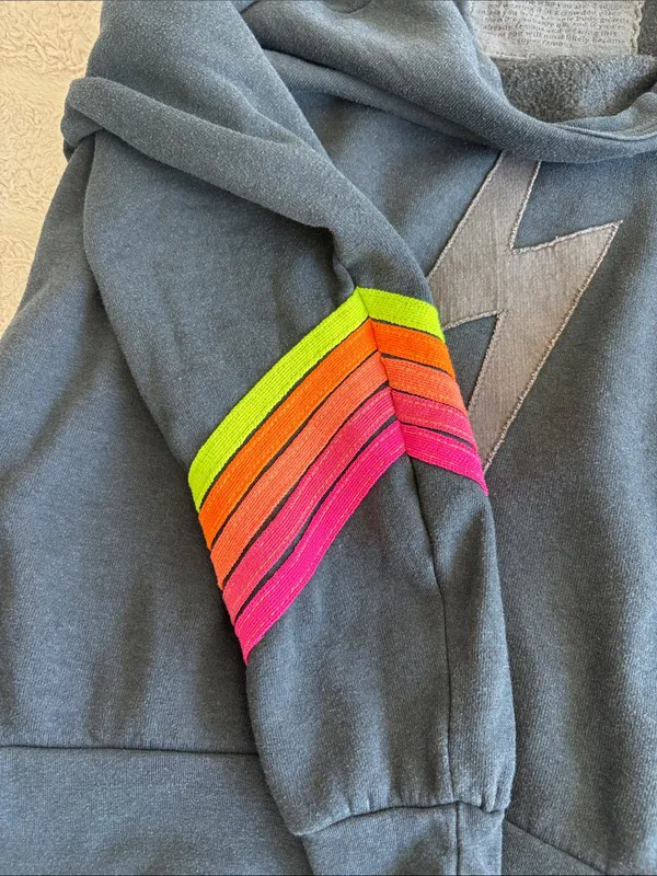 Aviator nation charcoal and neon bolt crewneck medium - Image 3
