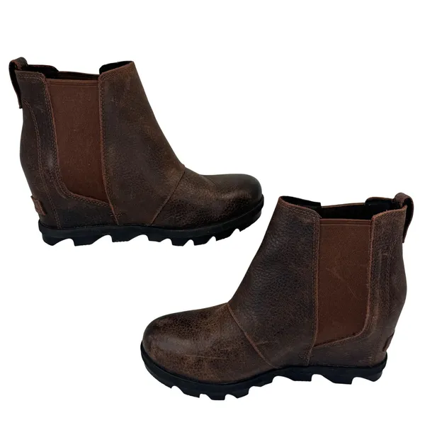 Sorel Joan of‎ Arctic Wedge II Chelsea Boot Leather Brown Burnt Henna Womens 7 - Image 6