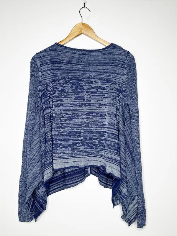 Free People Blue Asymmetrical Hook & Eye Cardigan Sweater Large - Image 8