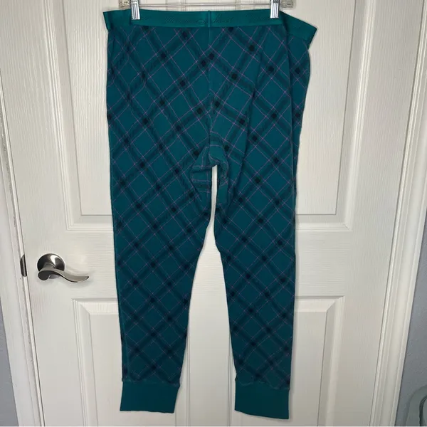Victoria’s Secret Sz XL Long Pajama Set Teal Purple Black Argyle Plaid - Image 15