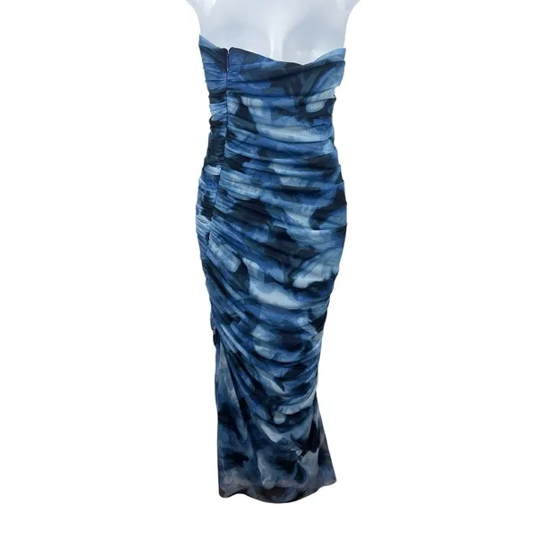 Abercrombie & Fitch Blue Mesh Ruched Strapless Lined Maxi Dress M NWT - Image 3