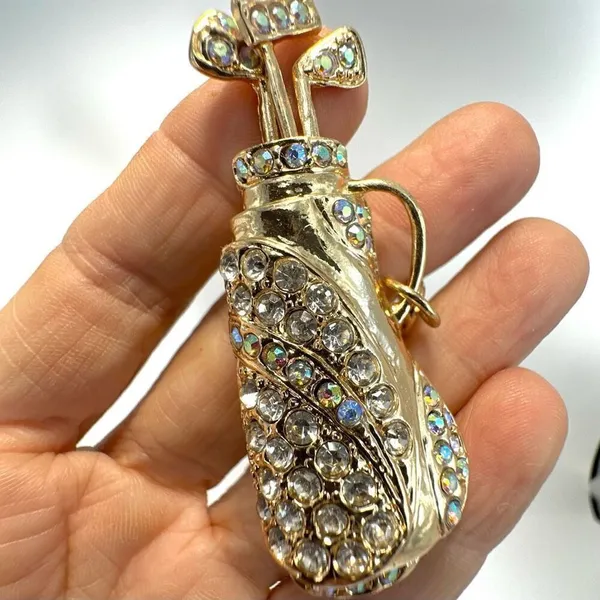 Gold tone rhinestone gold bag key chain purse clip - Image 3