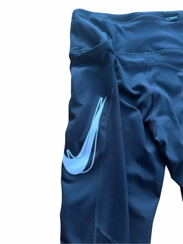 Nike Dri-Fit Womens XS Black Running Leggings Graphic Swoosh Zip Pocket - Image 7