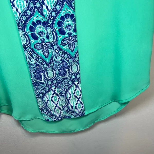 Pink Owl Sleeveless Blouse Shirt Aqua Blue Split Neck Lightweight Women's Medium - Image 9