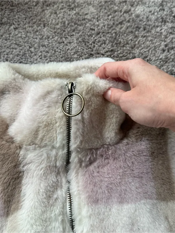 Timing Plush Zip-Up Jacket in Cream, Blush & Tan Plaid - Image 5