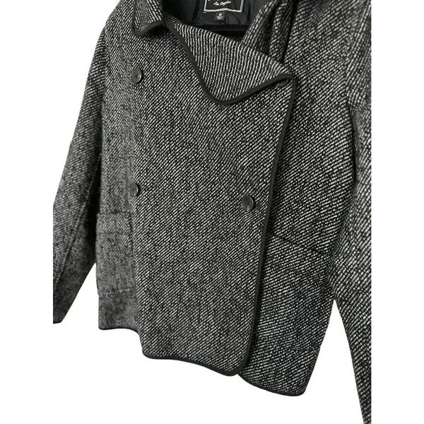 Lucky Brand Womens Coat Drape Front Wool Size Medium‎ Black Grey Jacket Button - Image 5