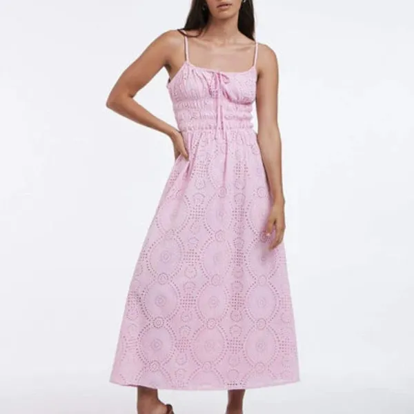 Charlie Holiday Anne Pink Eyelet Cotton Smocked Broderie Maxi Sundress - Image 5
