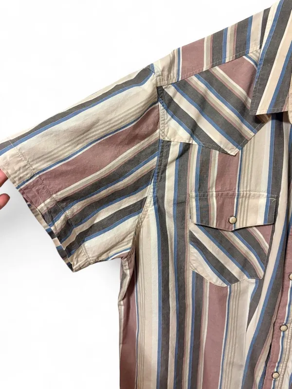 Ariat Men's Short Sleeve Striped Western Shirt — Blue, Cream & Brown Sz XXL - Image 3
