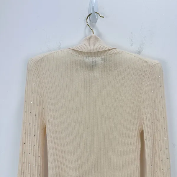 NEW J.Crew Featherweight Cashmere Turtleneck Sweater Rhinestones Buttercream S - Image 13