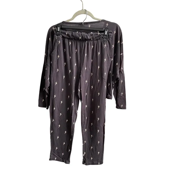 Z Supply Pajama Lounge Set Womens XS Grey Lightning Bolt Cotton Modal 2pc Jogger - Image 4