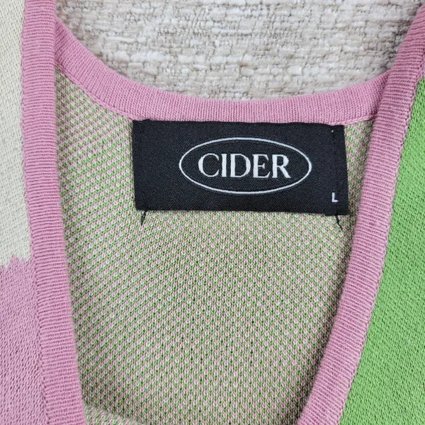 Cider Swirl Knit Dress L Pink Green Midi Y2K Spaghetti Strap Psychedelic Retro - Image 7