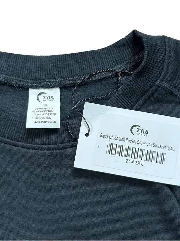 Zyia Active Oh So Soft Pocket Crewneck Sweatshirt Black Size XL - Image 5