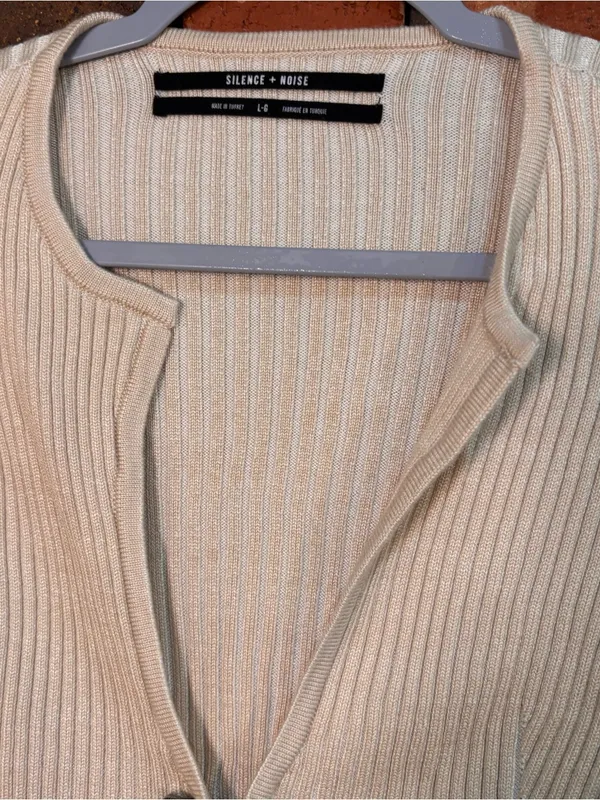 Silence + noise womens Janelle ribbed cropped cardigan sweater cream L - Image 3