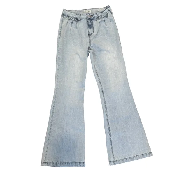 Rewash Super High Rise Vintage Flare Jeans Light Wash Pleated Front Size 7 28 - Image 2