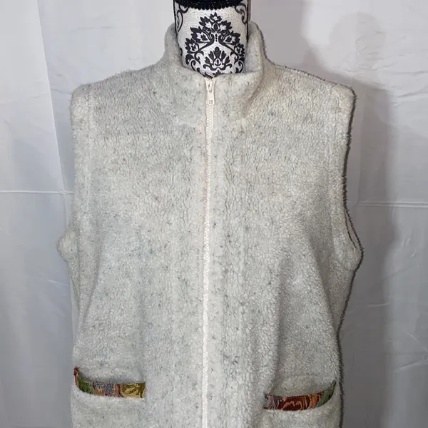 Vintage Orvis Sherpa Fleece Tapestry Trimmed Full Zip Vest Size Large - Image 3