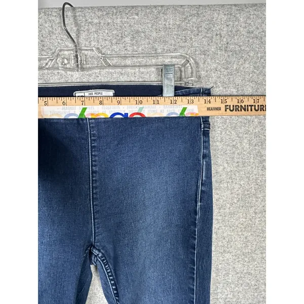 Free‎ People Jeans 27 Womens Blue Pull On Flare Stretch Denim Rough Hem Hippie - Image 10