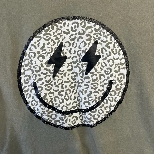 Women’s Olive Green Smiley Face T-Shirt - Image 2