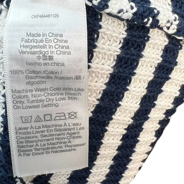 Madewell Ribbed Half-Zip Sweater in Stripe Ivory White Navy Blue‎ Size XXL - Image 13
