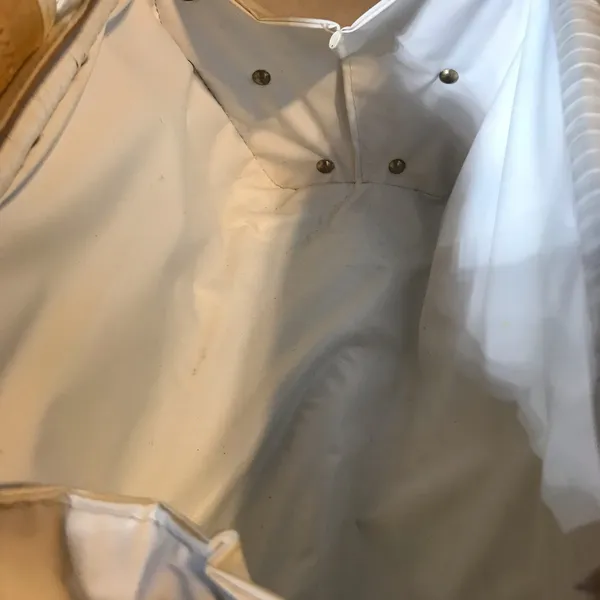 Vintage 1960'S Styled By Bounty White Wicker With Mauve & Gray Faux Suede Bag - Image 10