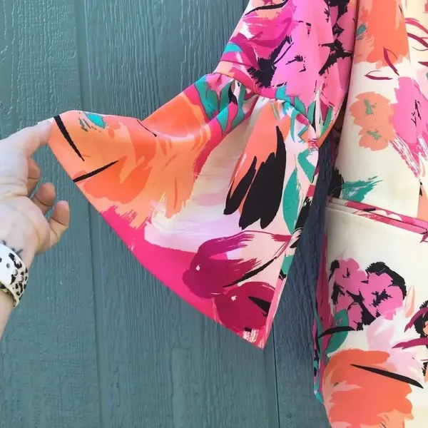 NEW Nine West Women’s Size 12 Ruffle Sleeve Pink Floral Blazer Jacket v6x - Image 4