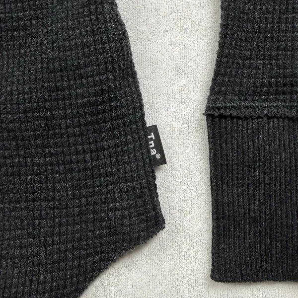 Tna Aritzia Waffle Knit Long Sleeve Thermal Top Black XS Oversized - Image 5