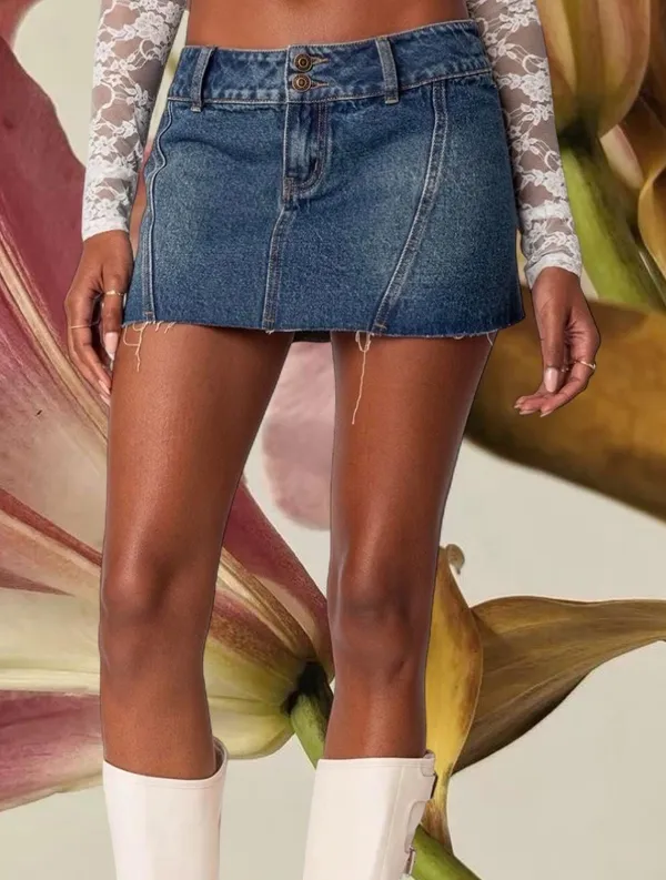 Edikted Donnie Washed Denim Mini Skirt - Image 3