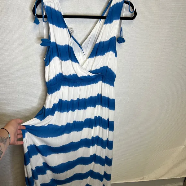 Tommy Bahama Set Sail Stripe Maxi Sundress Turkish Sea Blue White M NEW SW620844 - Image 2
