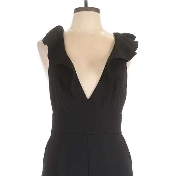 Lulus Black Leilani Ruffled Jumpsuit V-Neck Tapered Leg Size Large Party - Image 6